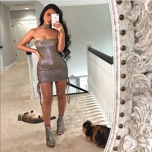 Carli Byble x Misguided Gold Metallic Dress